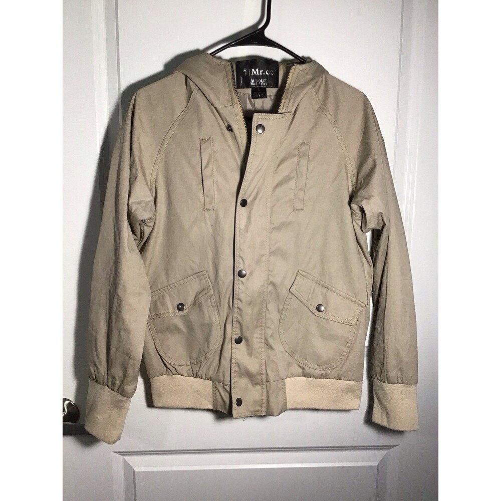 Mr. Cc Vogue Classic Fashion Hooded Jacket Beige Cotton Zip Snap Women L